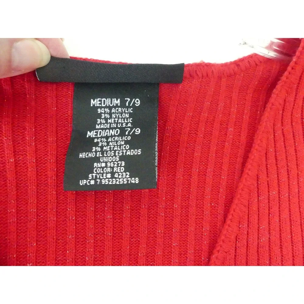 Y2K No Boundaries Red Metallic Ribbed Knit Long Duster Cardigan‎ Tie Front M 7/9